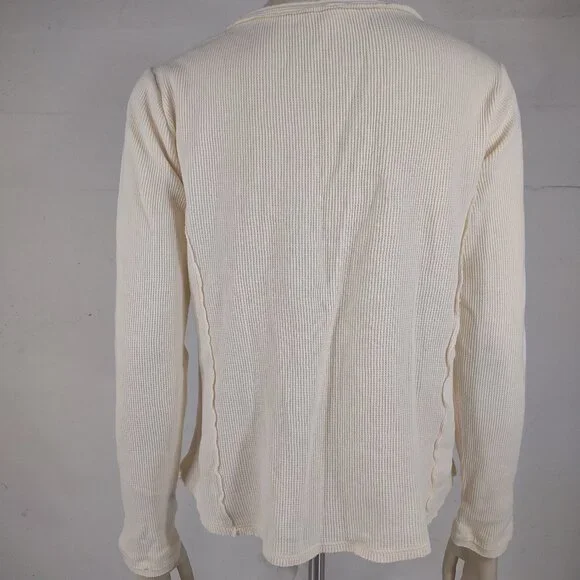 Sundance ivory 100% cotton long sleeve lace up V-Neck thermal shirt ladies Large - Picture 4 of 7